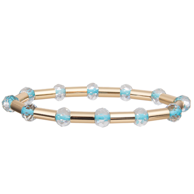 2023 New Style Gold Brass Shiny Tube With Multi Color Faced Crystal Stretchy Handmade Beads Bracelets