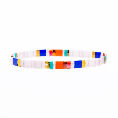 Two Strands Elastic Tila Bead Bracelet Geometric For Anniversary