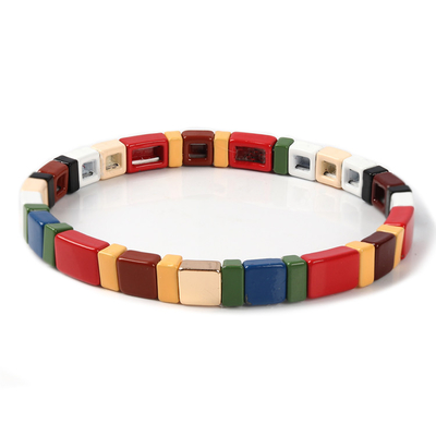 Metal Enamel Rainbow Tile Bracelet Handmade One size for Wedding