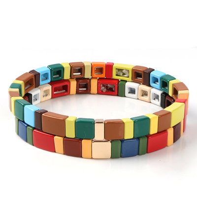 Metal Enamel Rainbow Tile Bracelet Handmade One size for Wedding