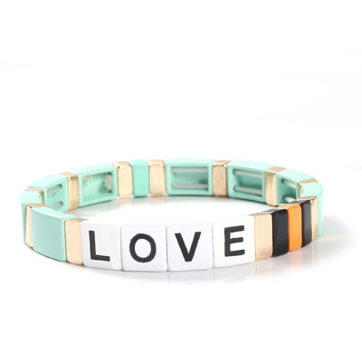 Adjustable Rainbow Enamel Tile Bracelet Love Letters For Gift