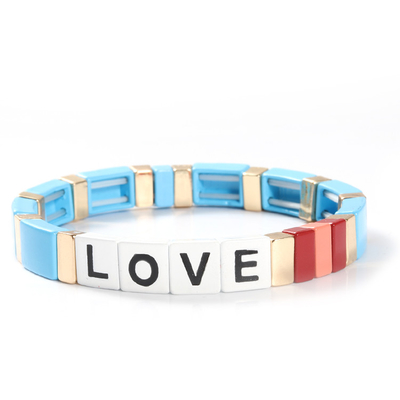 Adjustable Rainbow Enamel Tile Bracelet Love Letters For Gift