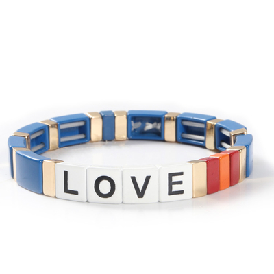 Adjustable Rainbow Enamel Tile Bracelet Love Letters For Gift