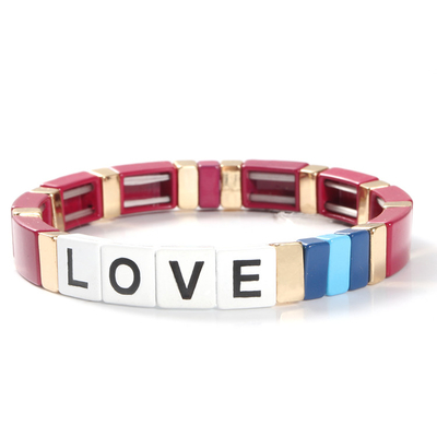 Adjustable Rainbow Enamel Tile Bracelet Love Letters For Gift
