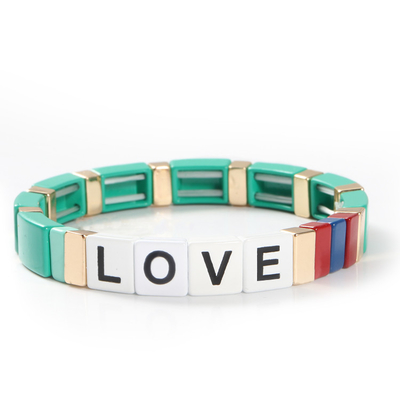 Adjustable Rainbow Enamel Tile Bracelet Love Letters For Gift