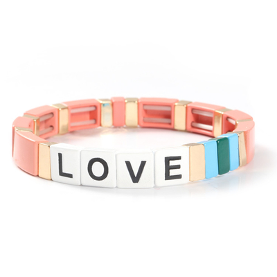 Adjustable Rainbow Enamel Tile Bracelet Love Letters For Gift