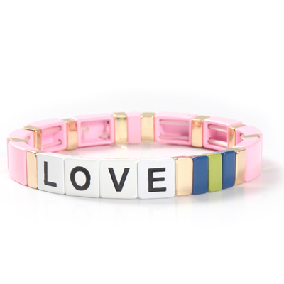 Adjustable Rainbow Enamel Tile Bracelet Love Letters For Gift