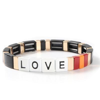 Adjustable Rainbow Enamel Tile Bracelet Love Letters For Gift