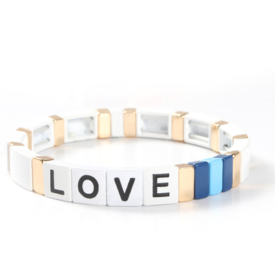 Adjustable Rainbow Enamel Tile Bracelet Love Letters For Gift