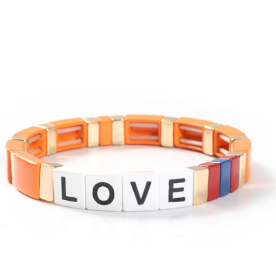 Adjustable Rainbow Enamel Tile Bracelet Love Letters For Gift