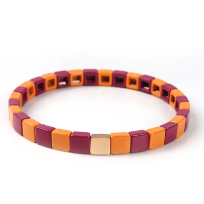 Geometric Enamel Tile Bracelet , Multicolor Stretch Beaded Bracelets