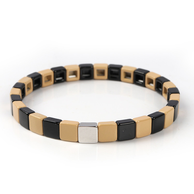 Geometric Enamel Tile Bracelet , Multicolor Stretch Beaded Bracelets