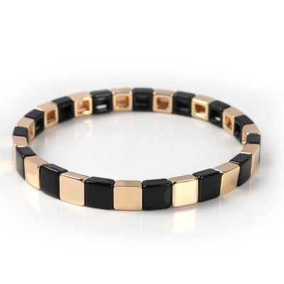 Geometric Enamel Tile Bracelet , Multicolor Stretch Beaded Bracelets