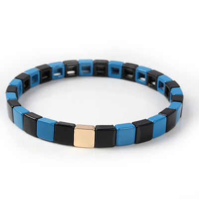 Geometric Enamel Tile Bracelet , Multicolor Stretch Beaded Bracelets