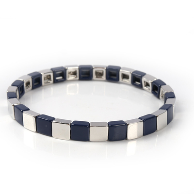 Geometric Enamel Tile Bracelet , Multicolor Stretch Beaded Bracelets
