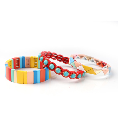Multi Stack 3pcs Tile Bead Bracelet Colorful For Women And Men