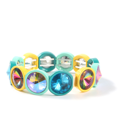 Handmade Stretch Enamel Tile Bracelet , Rainbow Crystal Diamond Bead Bracelets