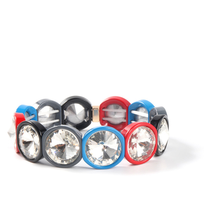 Handmade Stretch Enamel Tile Bracelet , Rainbow Crystal Diamond Bead Bracelets