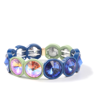 Handmade Stretch Enamel Tile Bracelet , Rainbow Crystal Diamond Bead Bracelets