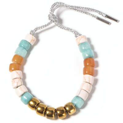 8mm Glass Stone Bracelet Handmade Knotting 18k Gold Plated For Daily Wearing