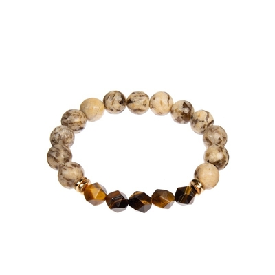Handmade Elastic Beaded Stone Bracelet , Unisex Natural Tiger Eye Bracelet