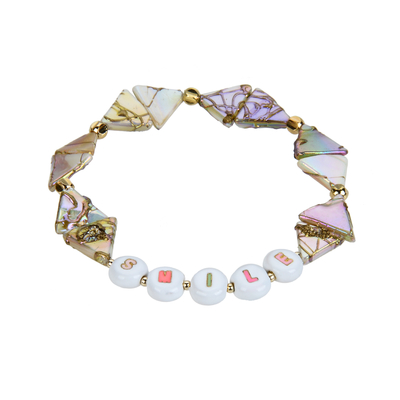 Diamond Shaped Letter Bead Bracelets , Shell Stone Stretch Bracelet