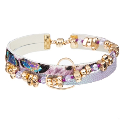 Irregularity Beaded Leather Wrap Bracelet Gold Plated For Cool Women