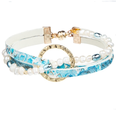 Irregular Leather And Pearl Wrap Bracelet For Fashion Daily Wear