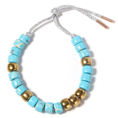 14k Real Gold Plated Forte Beads Bracelet , 16.5g Knitting Bracelets With Beads