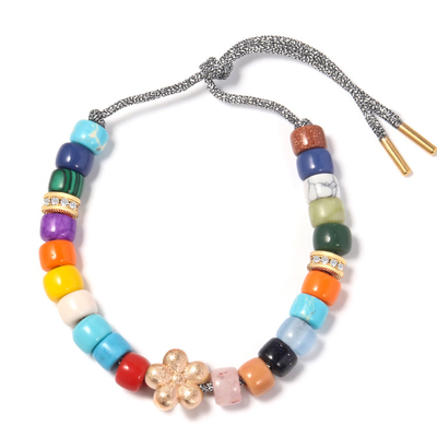 Gold Plate Forte Beads Bracelet Rainbow Natural Stone With Shiny Zircon