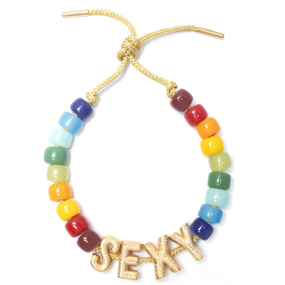 Initial Letter Bohemian Name Forte Beads Bracelet With 14k Gold Plated Brass Beads