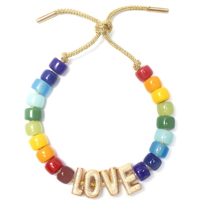 Initial Letter Bohemian Name Forte Beads Bracelet With 14k Gold Plated Brass Beads