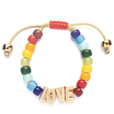 OEM gold Nylon Friendship Letter Bead Bracelet With adjustable braid clasp