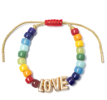 OEM gold Nylon Friendship Letter Bead Bracelet With adjustable braid clasp