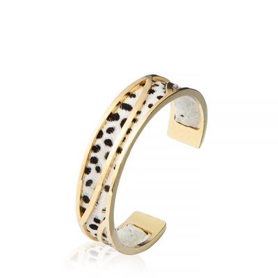 Real Changeable Handmade Leather Cuffs , Hollowed Gold Plated Cuff Bracelet
