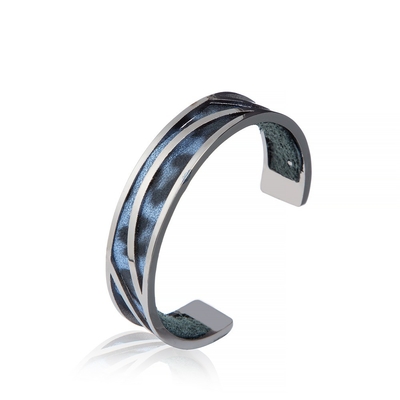 Leopard Matte Handmade Leather Cuffs 13mm Width Dark Blue Color