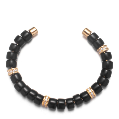 Handcrafted 18.5cm Bangles With Black Beads Glasses And Stone Materials