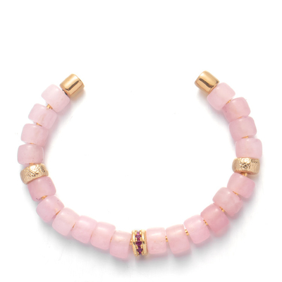 SS304 Handmade Beaded Bangles , Screwed Replaceable Rose Quartz Bead Bracelet