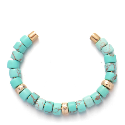 Geometric Turquoise Beaded Bangles Handmade 18k Real Gold Plated