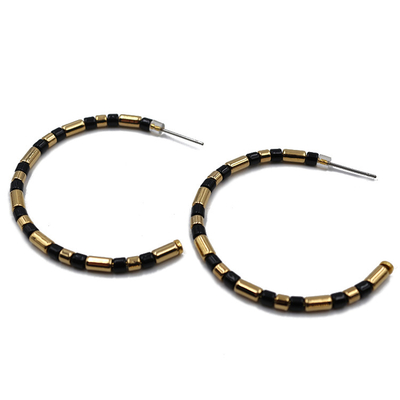 Bohemia Zinc Alloy Tile Hoop Earrings 45mm with stainless steel stud