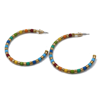 alloy bead Enamel Hoop Earrings , 45mm Rainbow Tila Bead Earrings