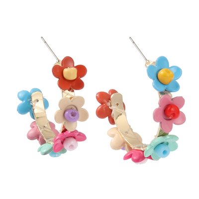 35mm C Shape Enamel Hoop Earrings Beach Style With Stainless Steel Stud