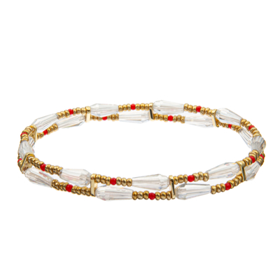 7.25 inches Beaded Stretch Bracelet Sets red and gold Color mixture material