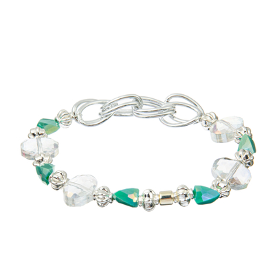 Stretchy Multi Beaded Bracelets Sets , Green Silver Seed Beads Bracelets