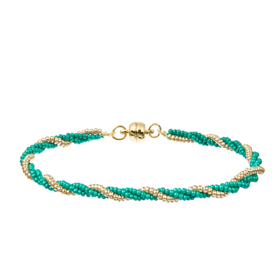 Stretchy Multi Beaded Bracelets Sets , Green Silver Seed Beads Bracelets