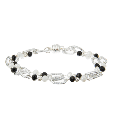 Hematite 0.7mm Beaded Bracelets Sets Black And White Gold With Silver