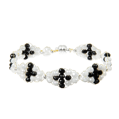 Hematite 0.7mm Beaded Bracelets Sets Black And White Gold With Silver