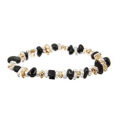 Hematite 0.7mm Beaded Bracelets Sets Black And White Gold With Silver