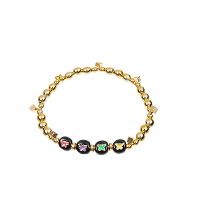 KC Gold Hematite Alphabet Letter Bracelet Black Rainbow Alloy Material