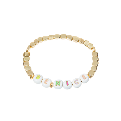 18.5cm Elastic Enamel Beads Name Bracelet With 14k Gold Plated